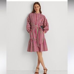 Ralph Lauren A Line Cotton Broadcloth Shirtdress Striped Pink Dress 8